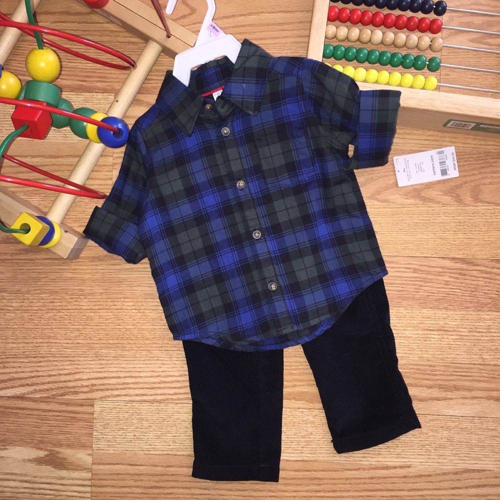 Carters Plaid Shirt & Black Pants Set /Sz: 9m /NWT